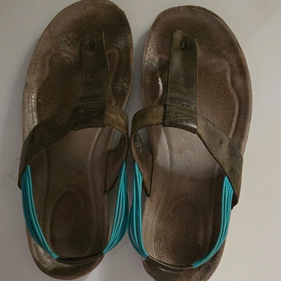 KEEN Brown and Turquoise Leather Sandals - Picture 1 of 5